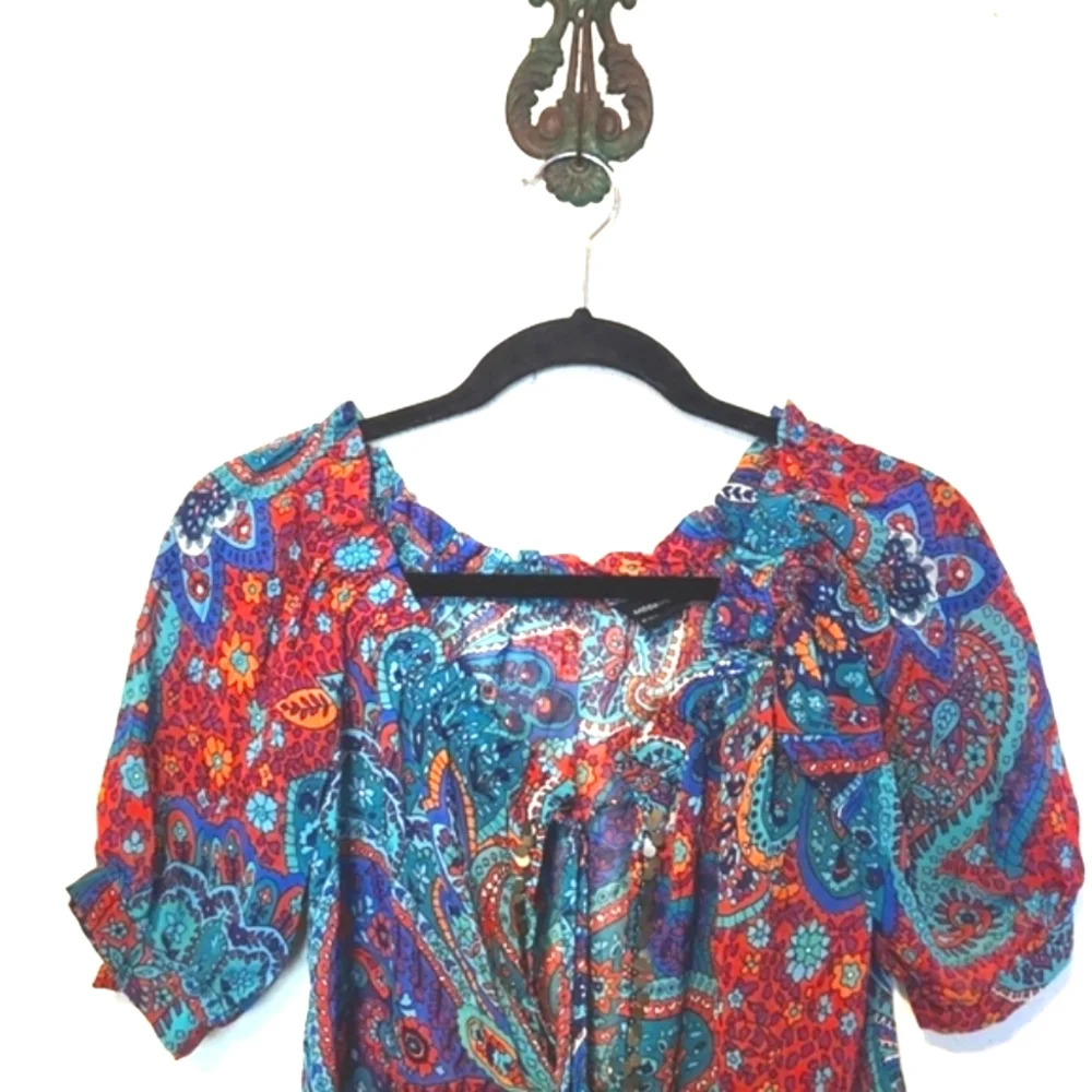 Moda International 100% Silk Beaded Sequined Peasant Blouse Size XS - Picture 3 of 13